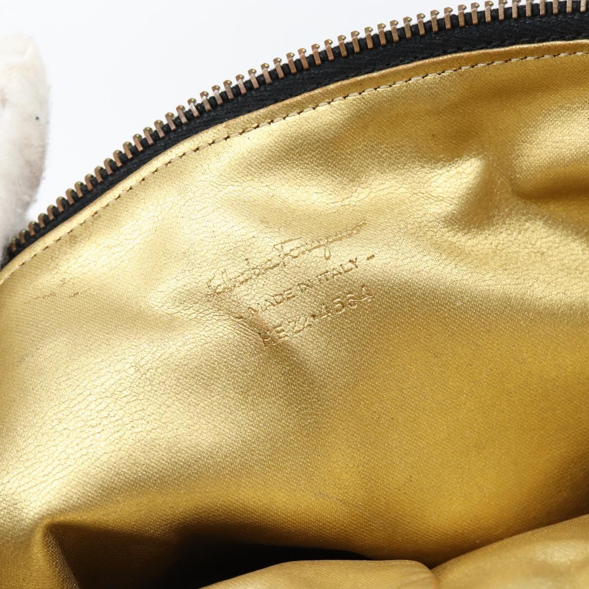 Salvatore Ferragamo Vala Shoulder Bag Nylon Black Gold Auth 150876