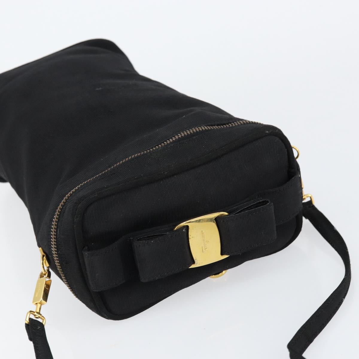 Salvatore Ferragamo Vala Shoulder Bag Nylon Black Gold Auth 150876