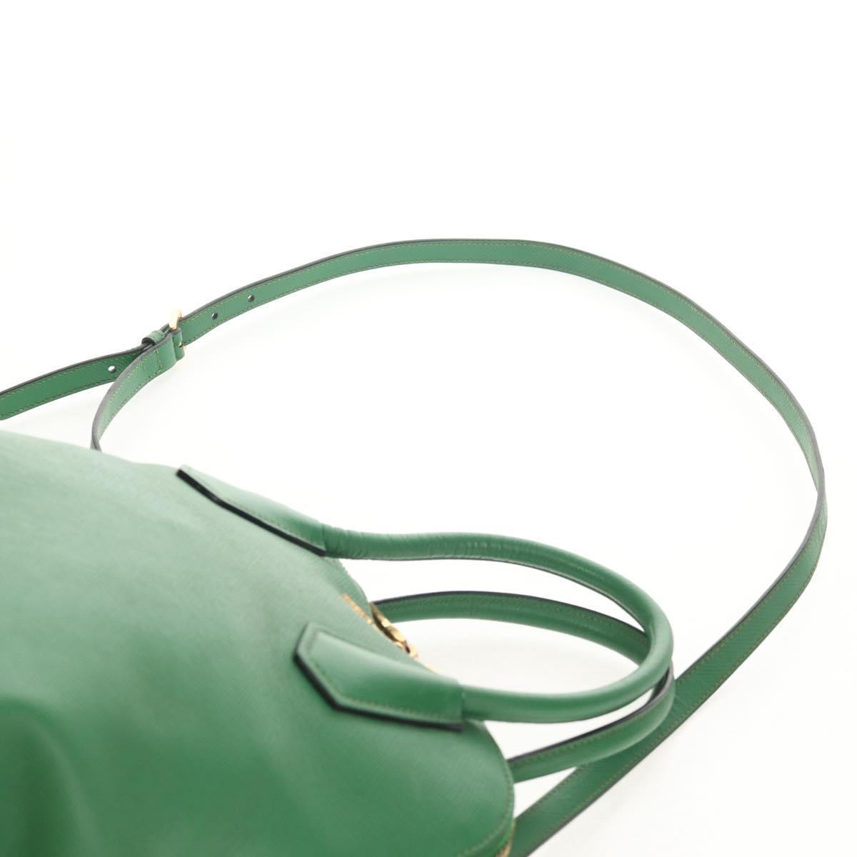 PRADA Hand Bag Safiano leather 2way Green Gold Auth 150877V