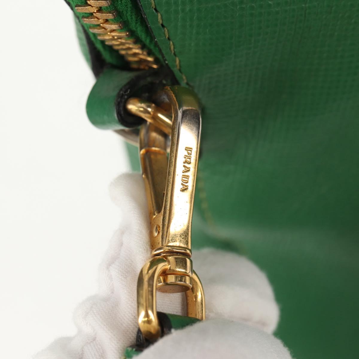 PRADA Hand Bag Safiano leather 2way Green Gold Auth 150877V