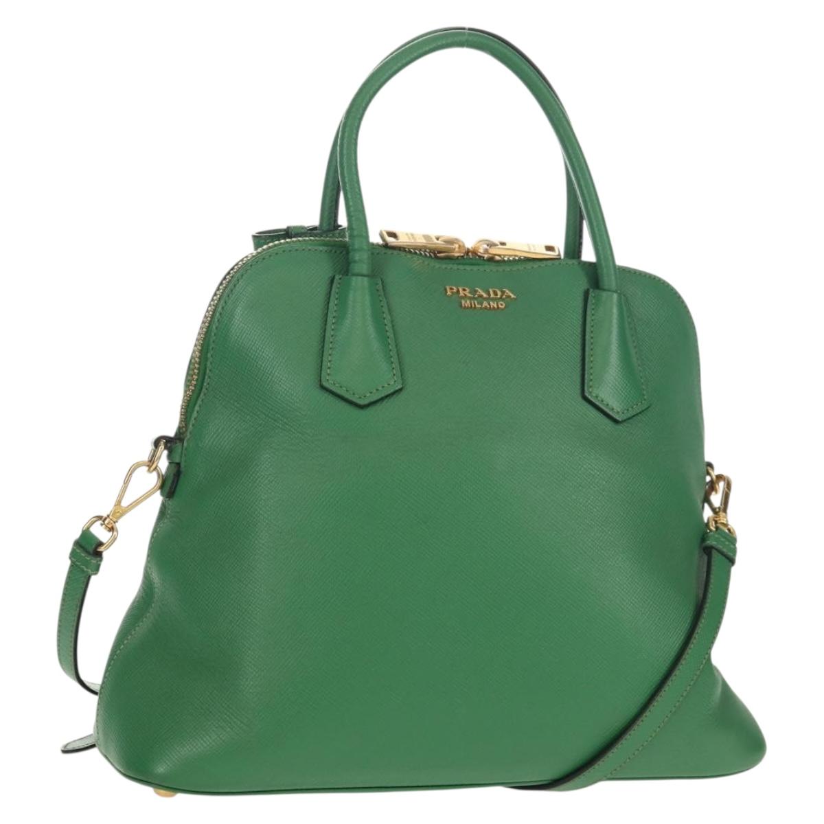 PRADA Hand Bag Safiano leather 2way Green Gold Auth 150877V