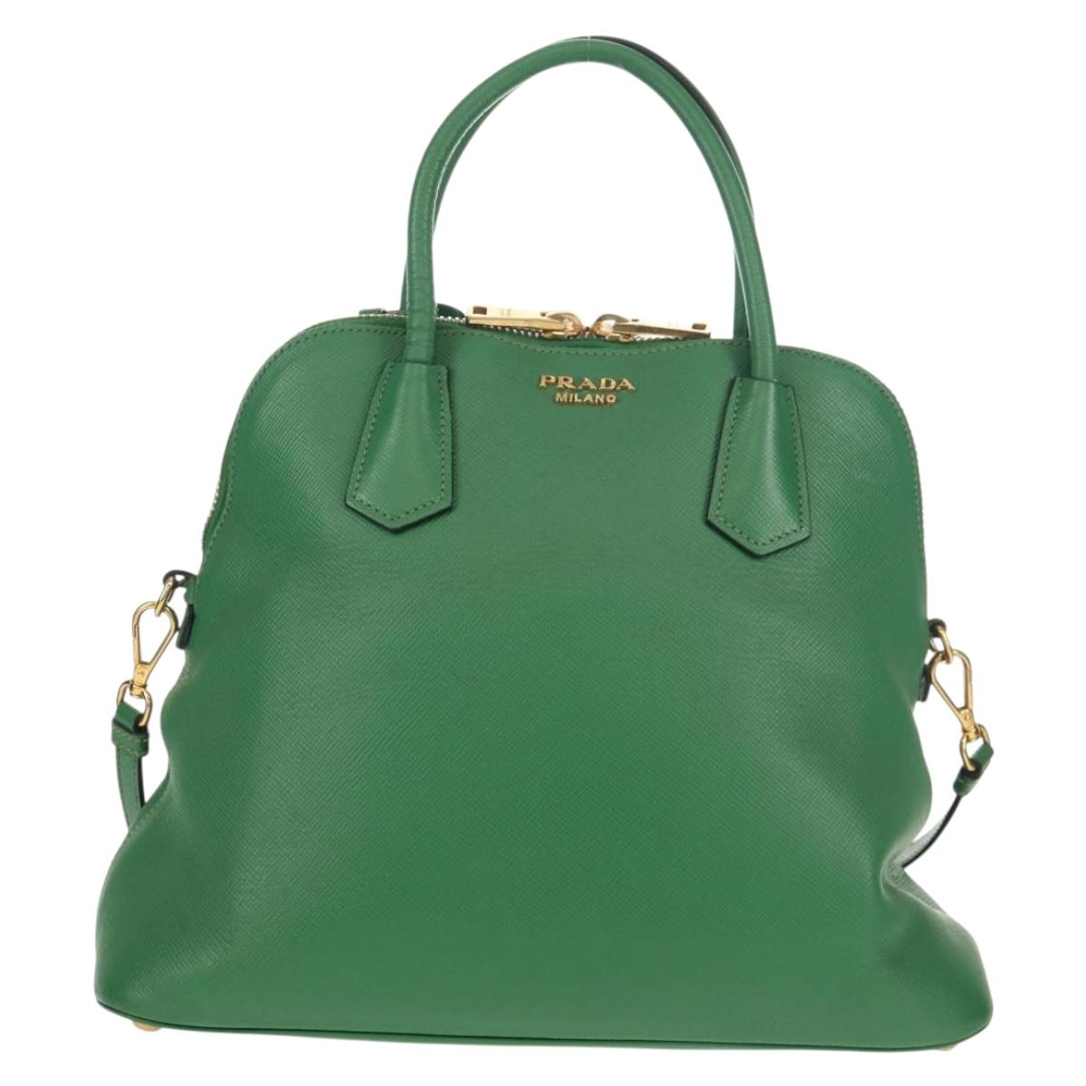 PRADA Hand Bag Safiano leather 2way Green Gold Auth 150877V