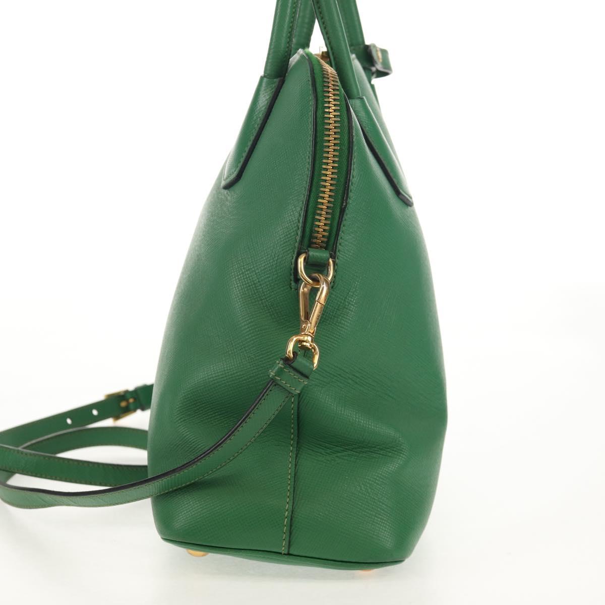 PRADA Hand Bag Safiano leather 2way Green Gold Auth 150877V