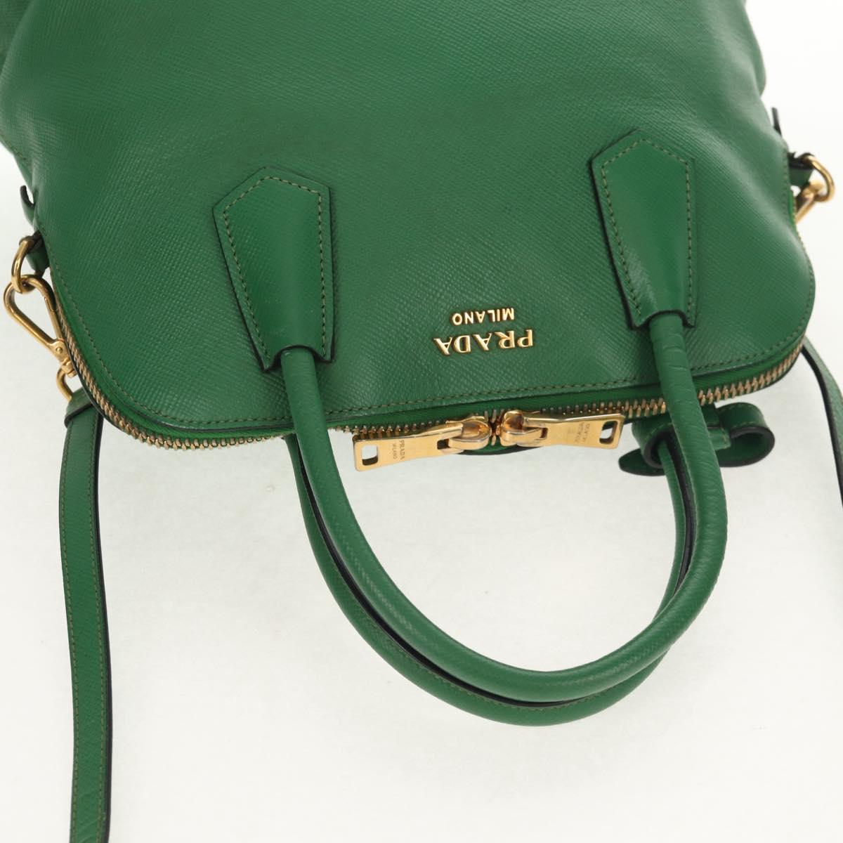 PRADA Hand Bag Safiano leather 2way Green Gold Auth 150877V