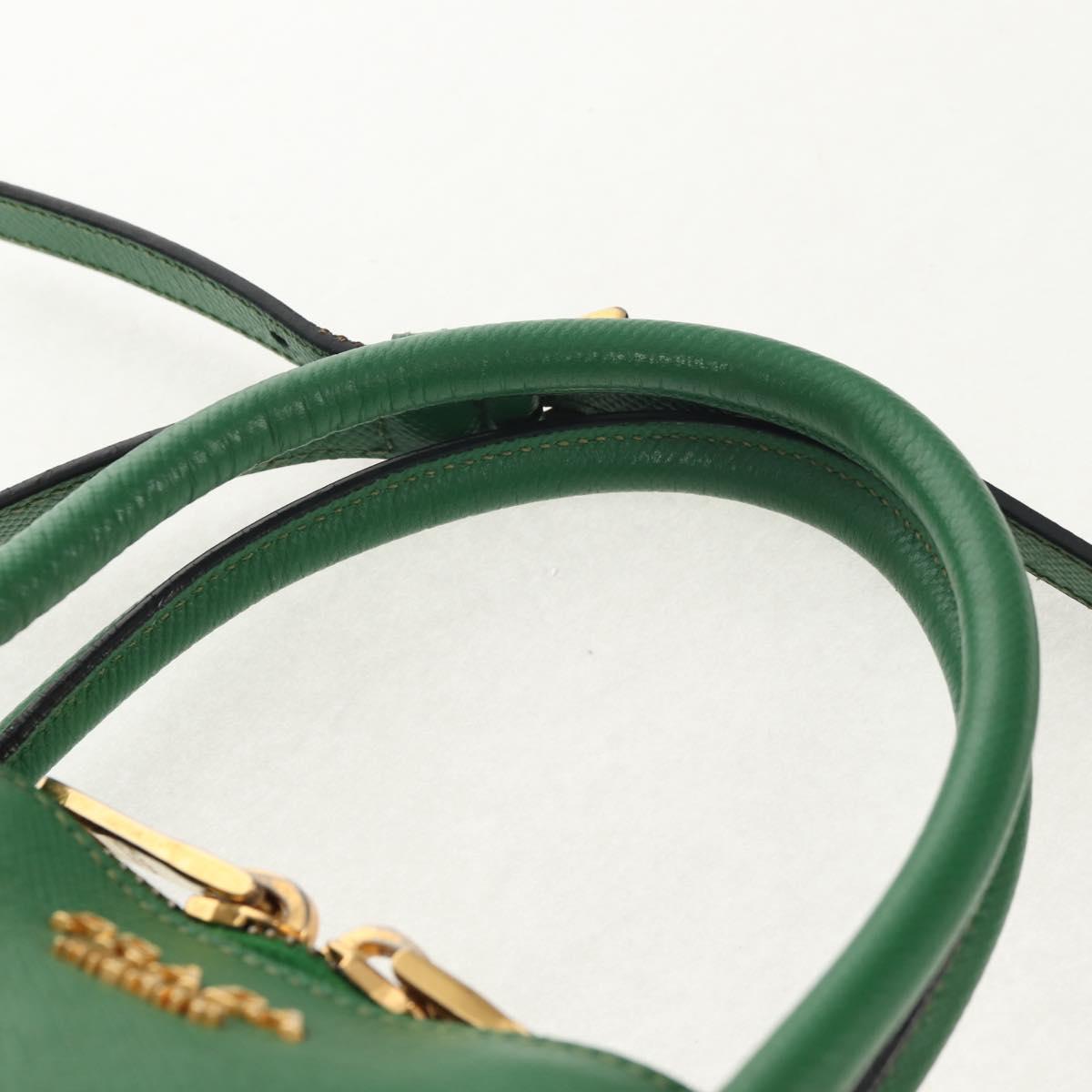 PRADA Hand Bag Safiano leather 2way Green Gold Auth 150877V