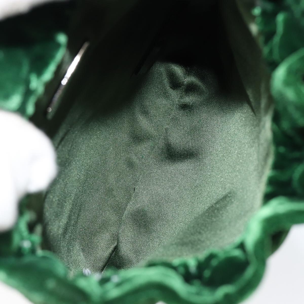 PRADA Beads Pouch Velor Green Silver Auth 150879