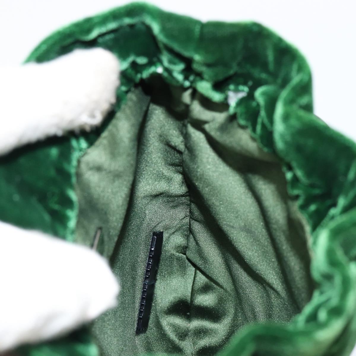PRADA Beads Pouch Velor Green Silver Auth 150879