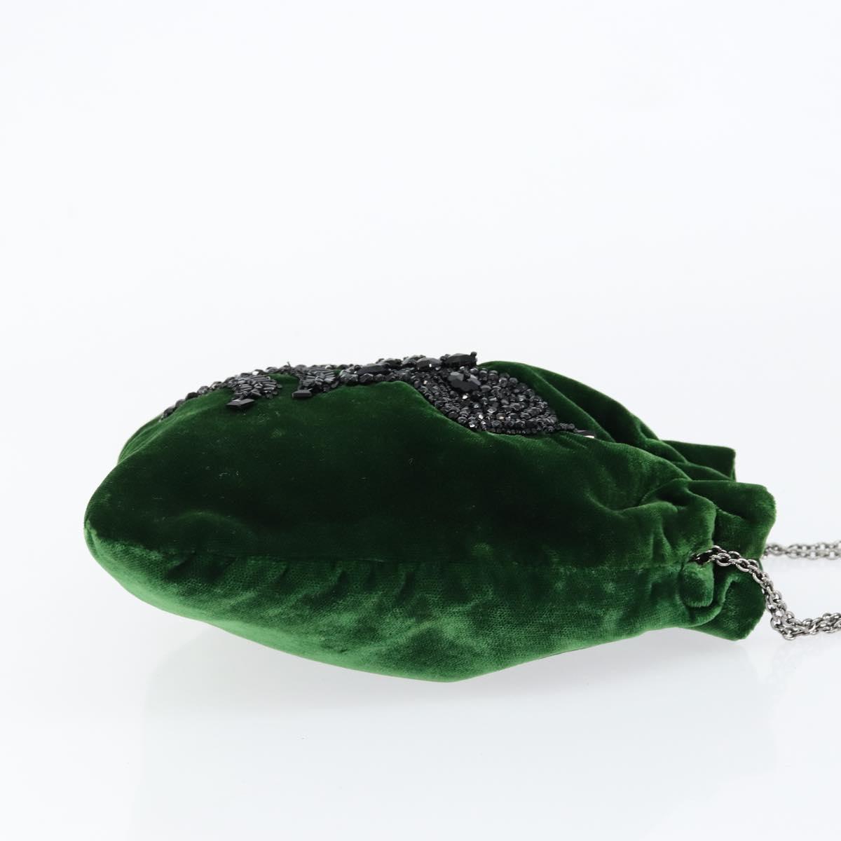 PRADA Beads Pouch Velor Green Silver Auth 150879