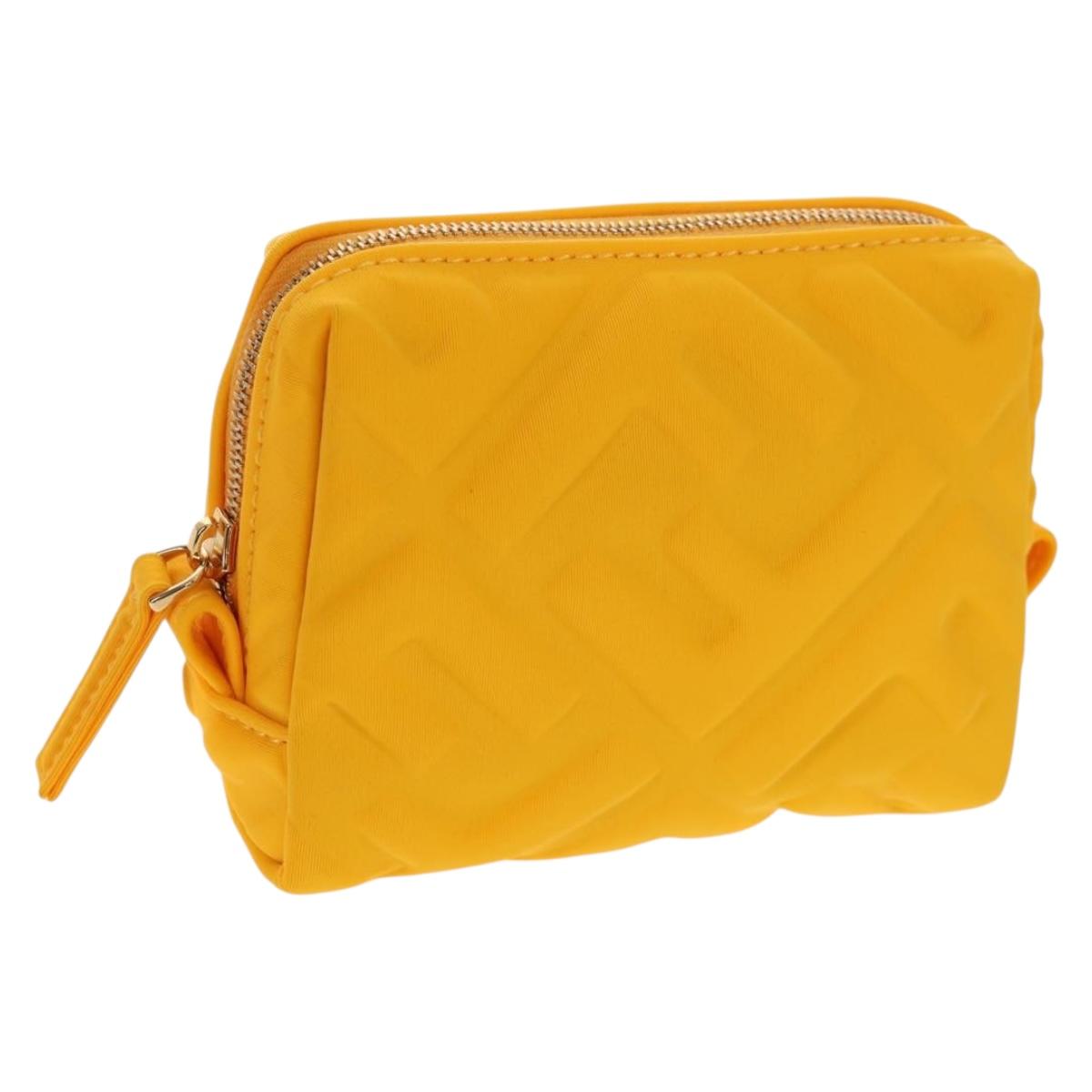 FENDI Zucca Canvas FF Emboss Pouch Nylon Yellow Gold Auth 150880M