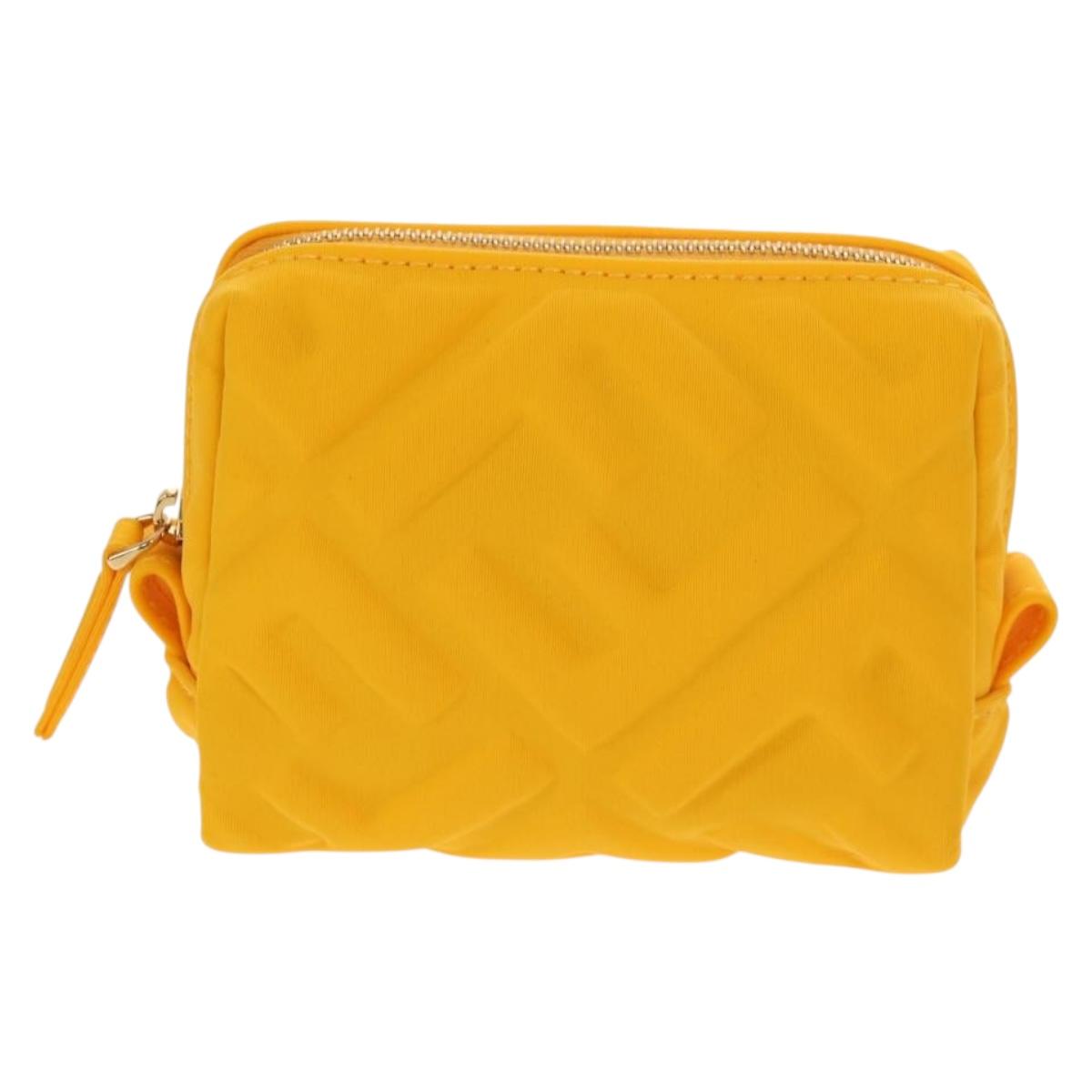 FENDI Zucca Canvas FF Emboss Pouch Nylon Yellow Gold Auth 150880M