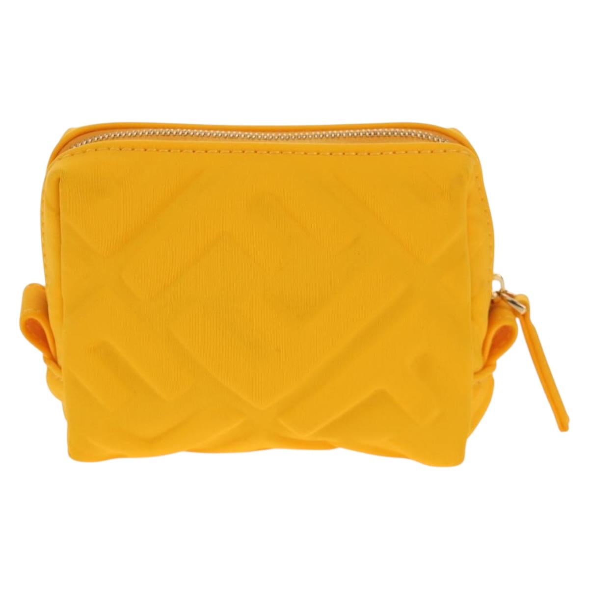 FENDI Zucca Canvas FF Emboss Pouch Nylon Yellow Gold Auth 150880M