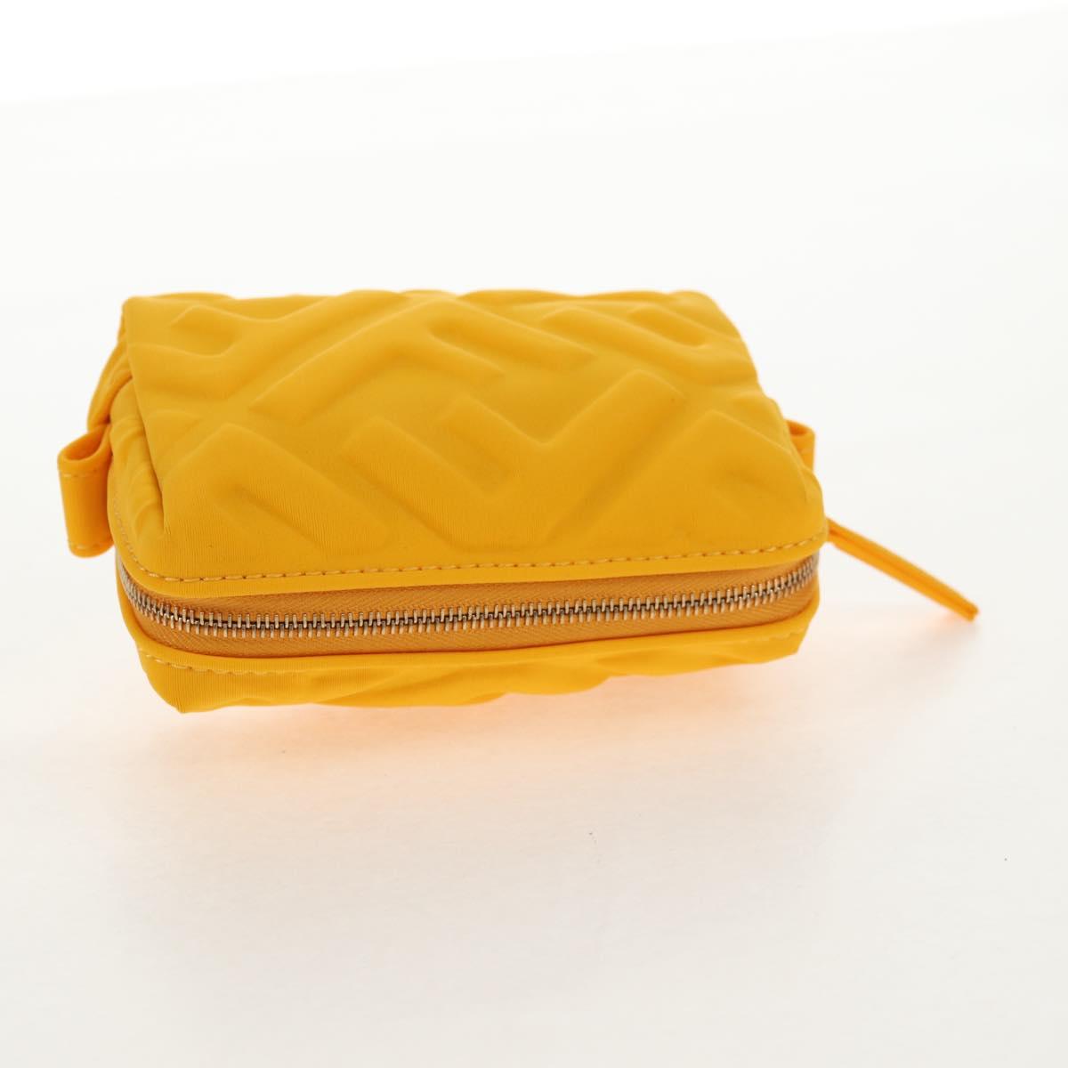 FENDI Zucca Canvas FF Emboss Pouch Nylon Yellow Gold Auth 150880M