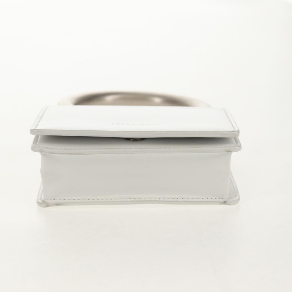 Salvatore Ferragamo Pouch Leather White Silver Auth 150881AV