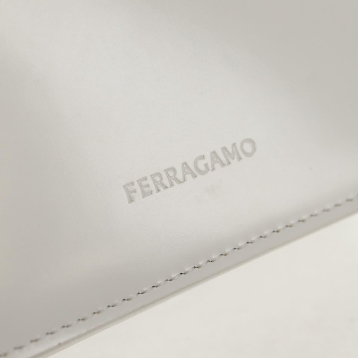 Salvatore Ferragamo Pouch Leather White Silver Auth 150881AV