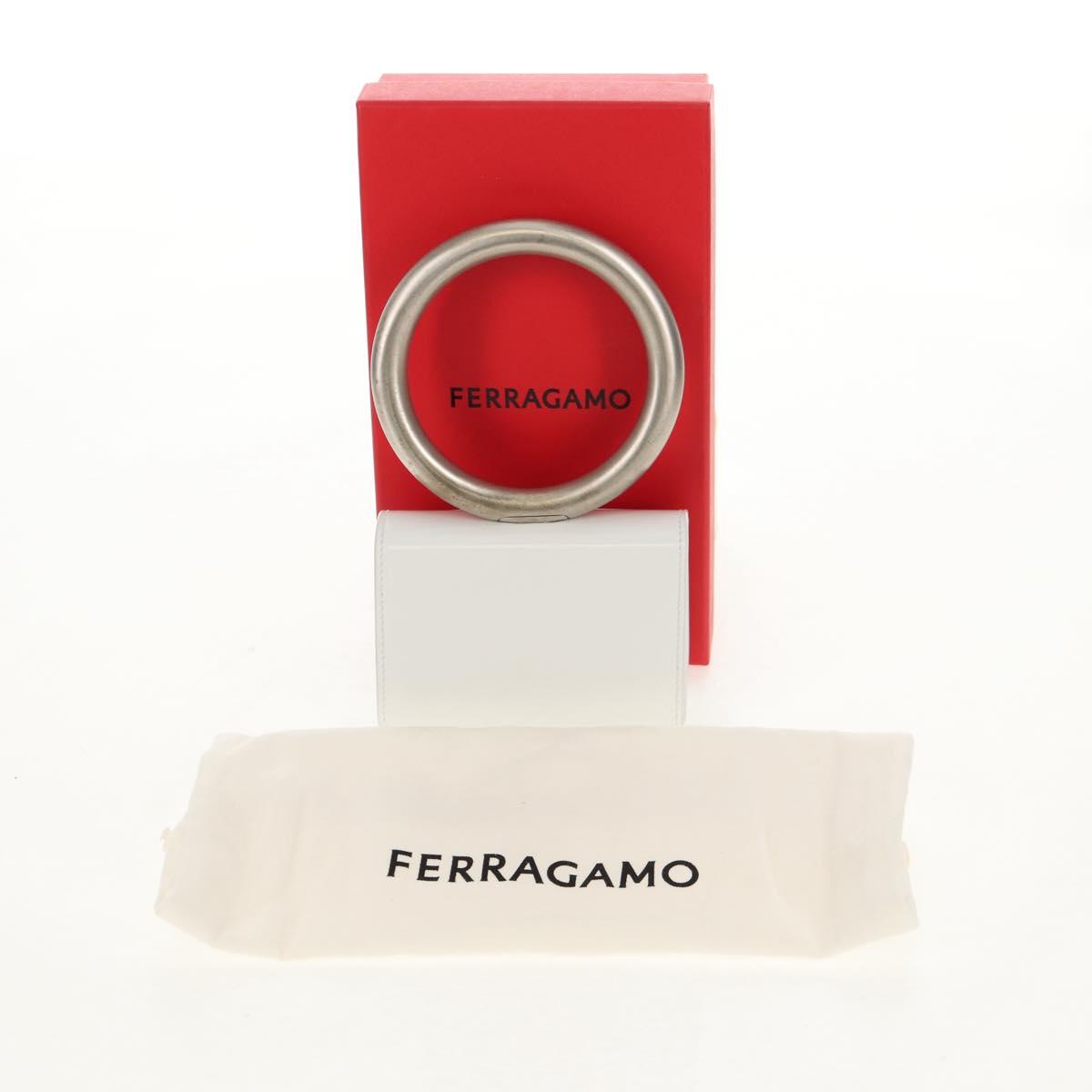 Salvatore Ferragamo Pouch Leather White Silver Auth 150881AV