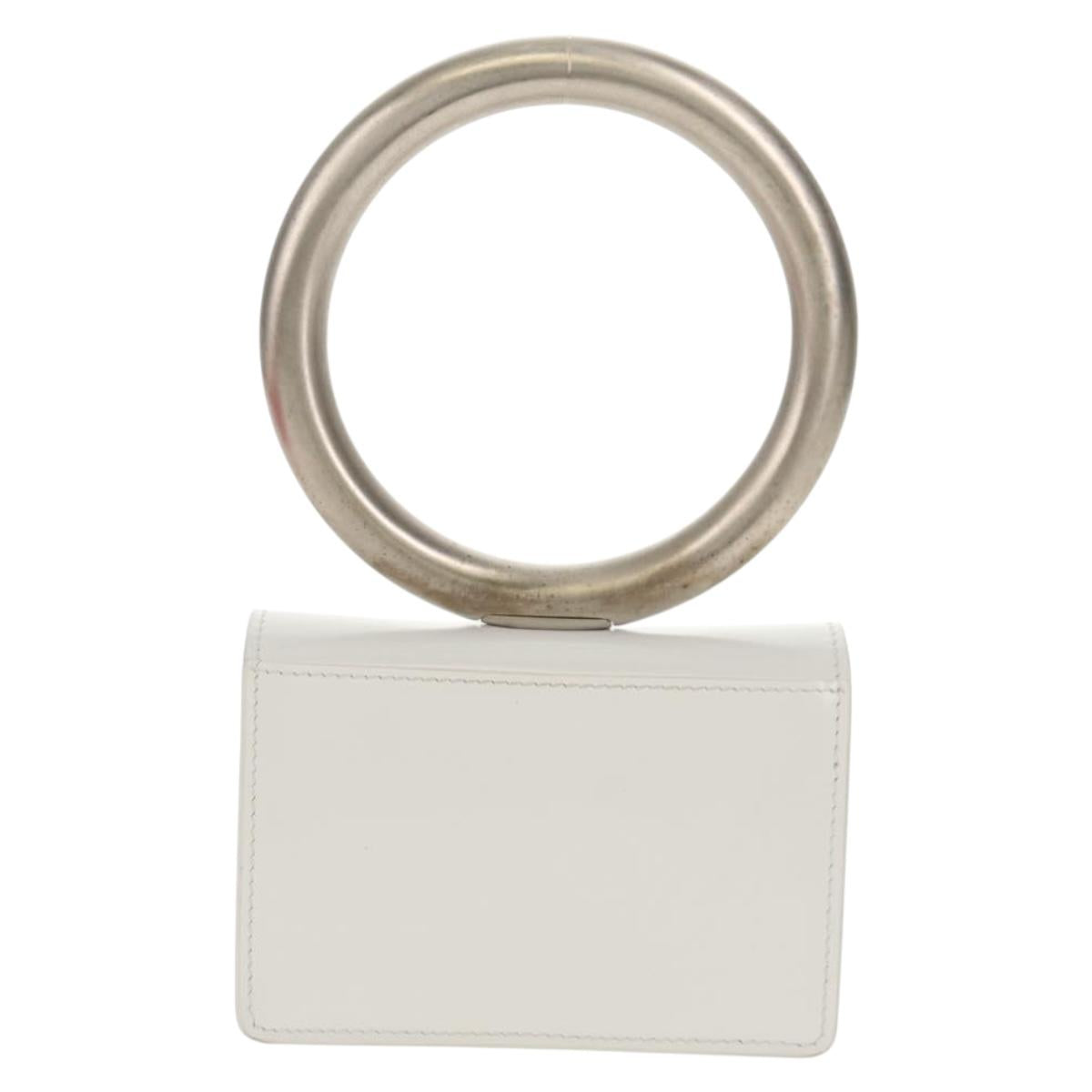 Salvatore Ferragamo Pouch Leather White Silver Auth 150881AV