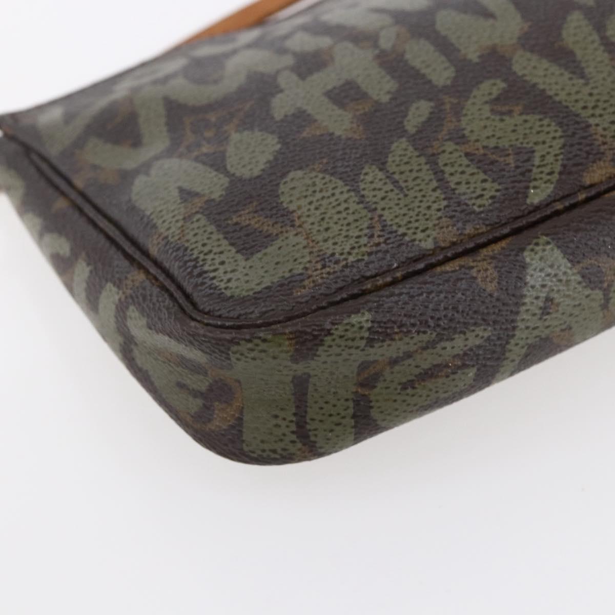 LOUIS VUITTON Graffiti Pochette Accessoires Pouch Khaki M92191 LV Auth 150893