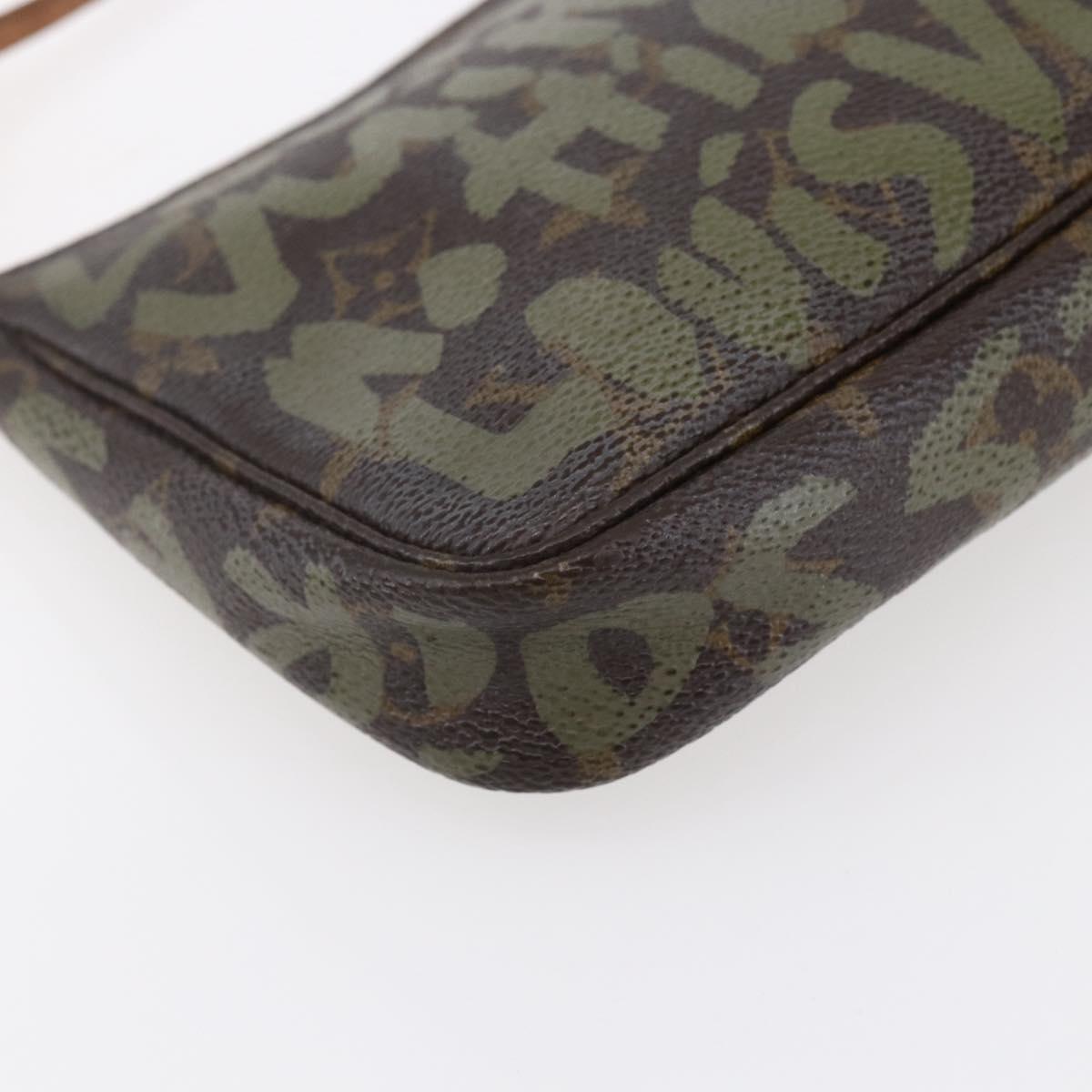 LOUIS VUITTON Graffiti Pochette Accessoires Pouch Khaki M92191 LV Auth 150893