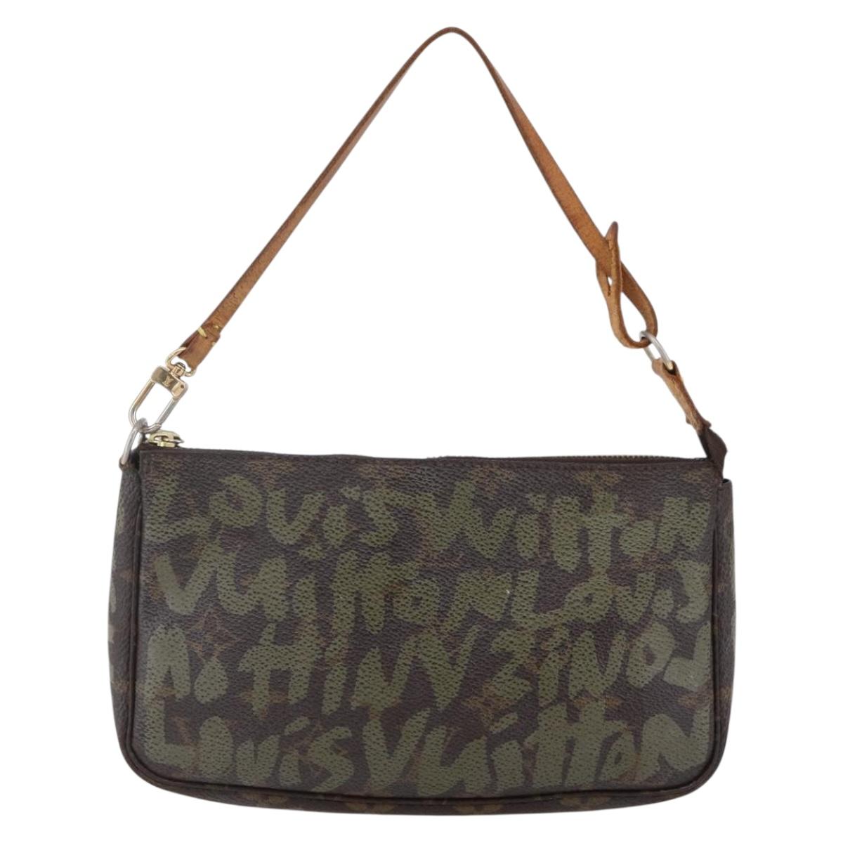 LOUIS VUITTON Graffiti Pochette Accessoires Pouch Khaki M92191 LV Auth 150893