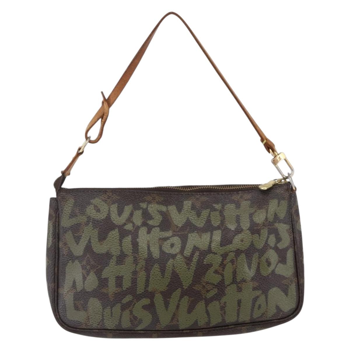 LOUIS VUITTON Graffiti Pochette Accessoires Pouch Khaki M92191 LV Auth 150893