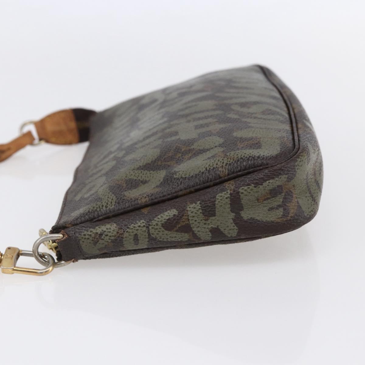 LOUIS VUITTON Graffiti Pochette Accessoires Pouch Khaki M92191 LV Auth 150893