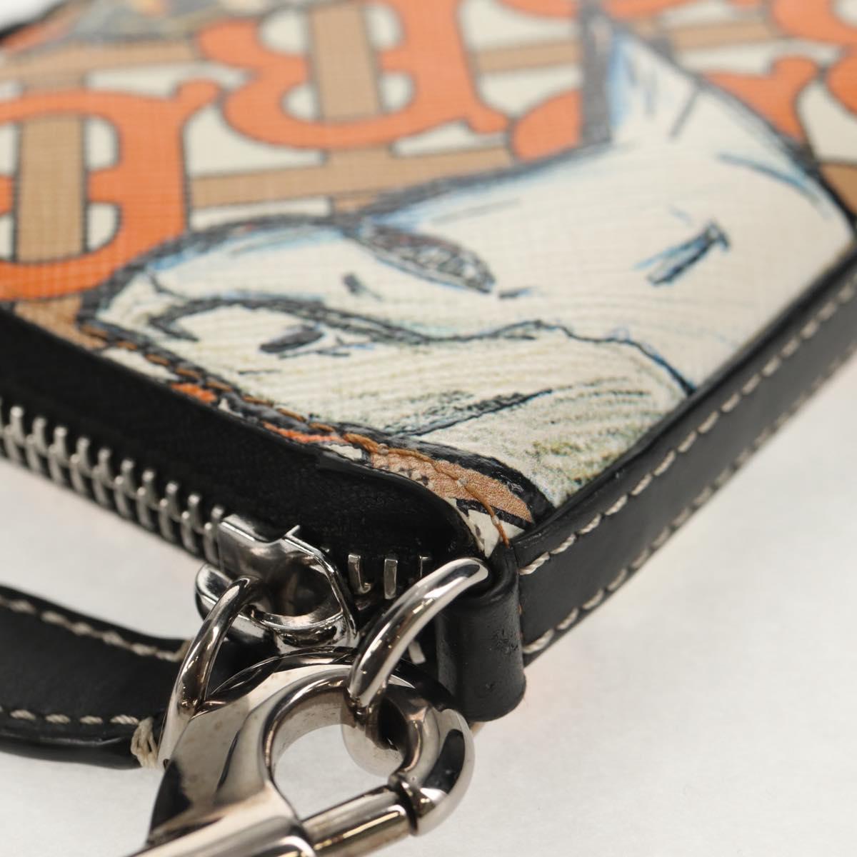 BURBERRY Coin Purse Neck Pouch PVC Beige Silver Auth 150901M