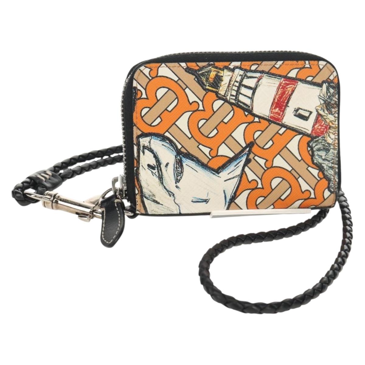 BURBERRY Coin Purse Neck Pouch PVC Beige Silver Auth 150901M