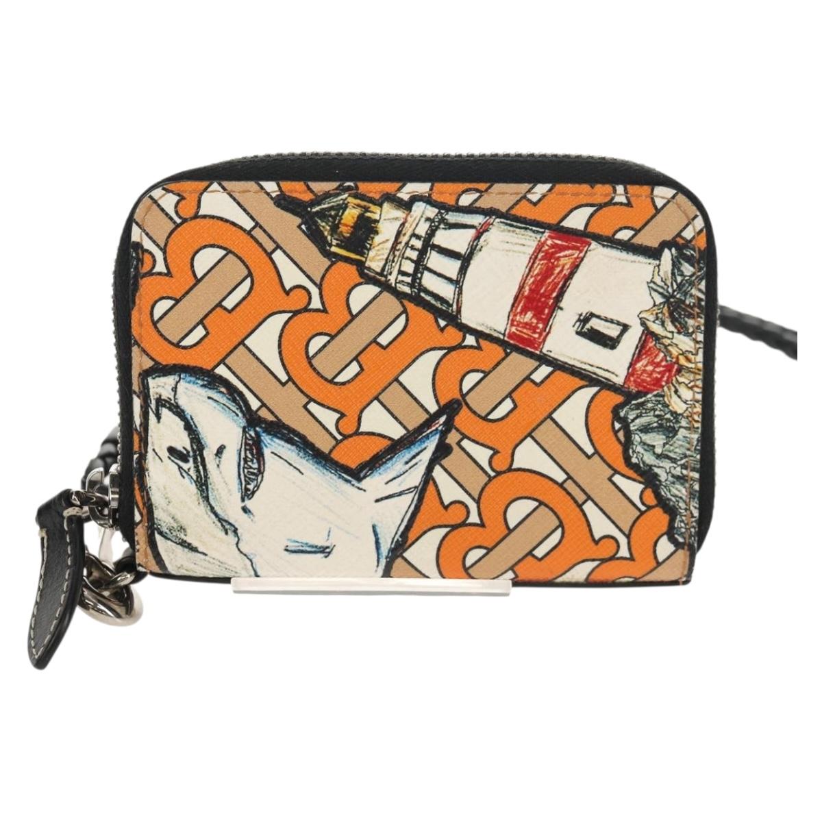 BURBERRY Coin Purse Neck Pouch PVC Beige Silver Auth 150901M