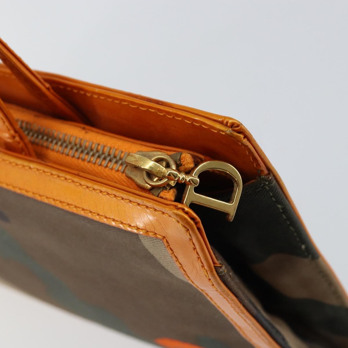 Christian Dior DIORELLA Shoulder Bag Canvas Orange Gold Auth 150905V