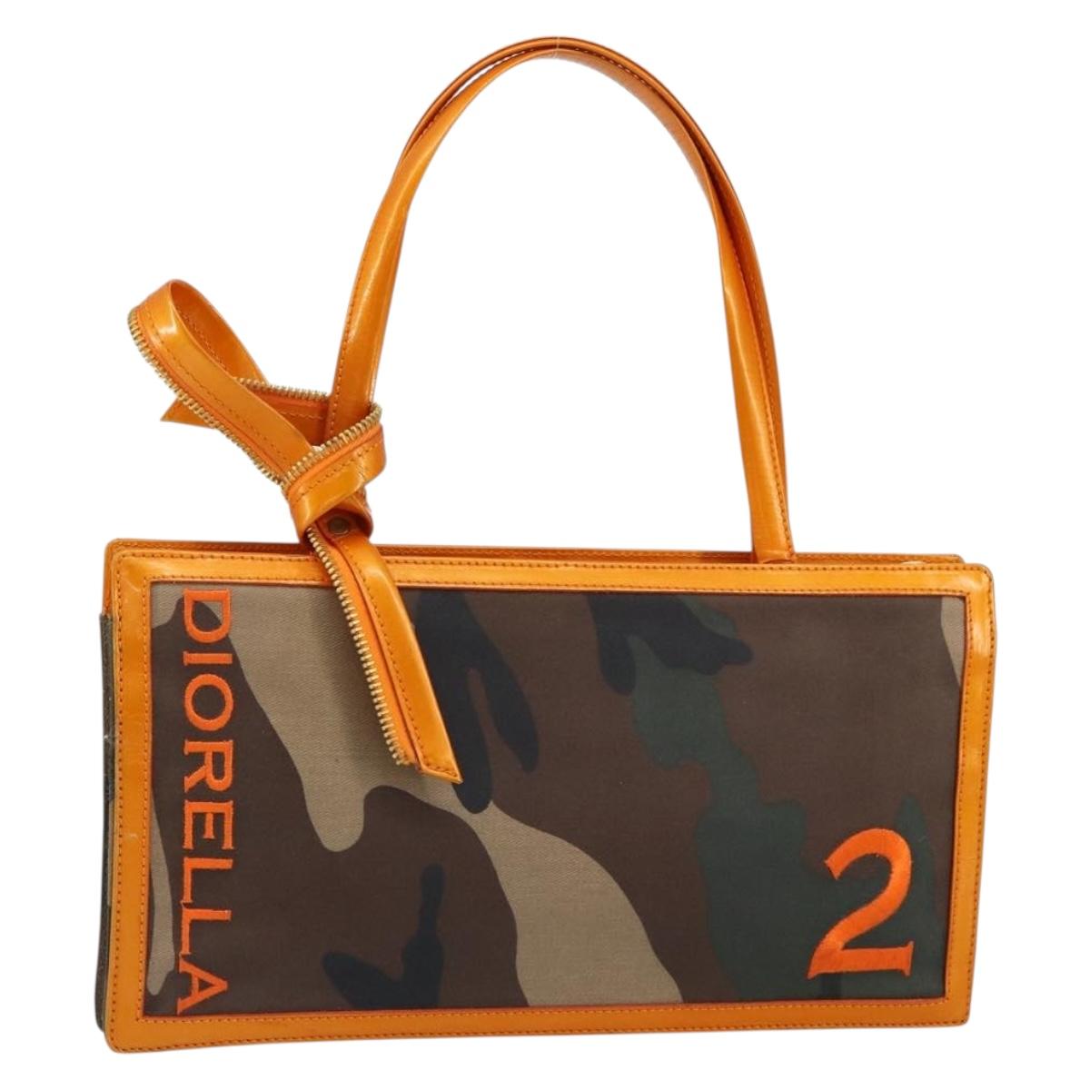 Christian Dior DIORELLA Shoulder Bag Canvas Orange Gold Auth 150905V