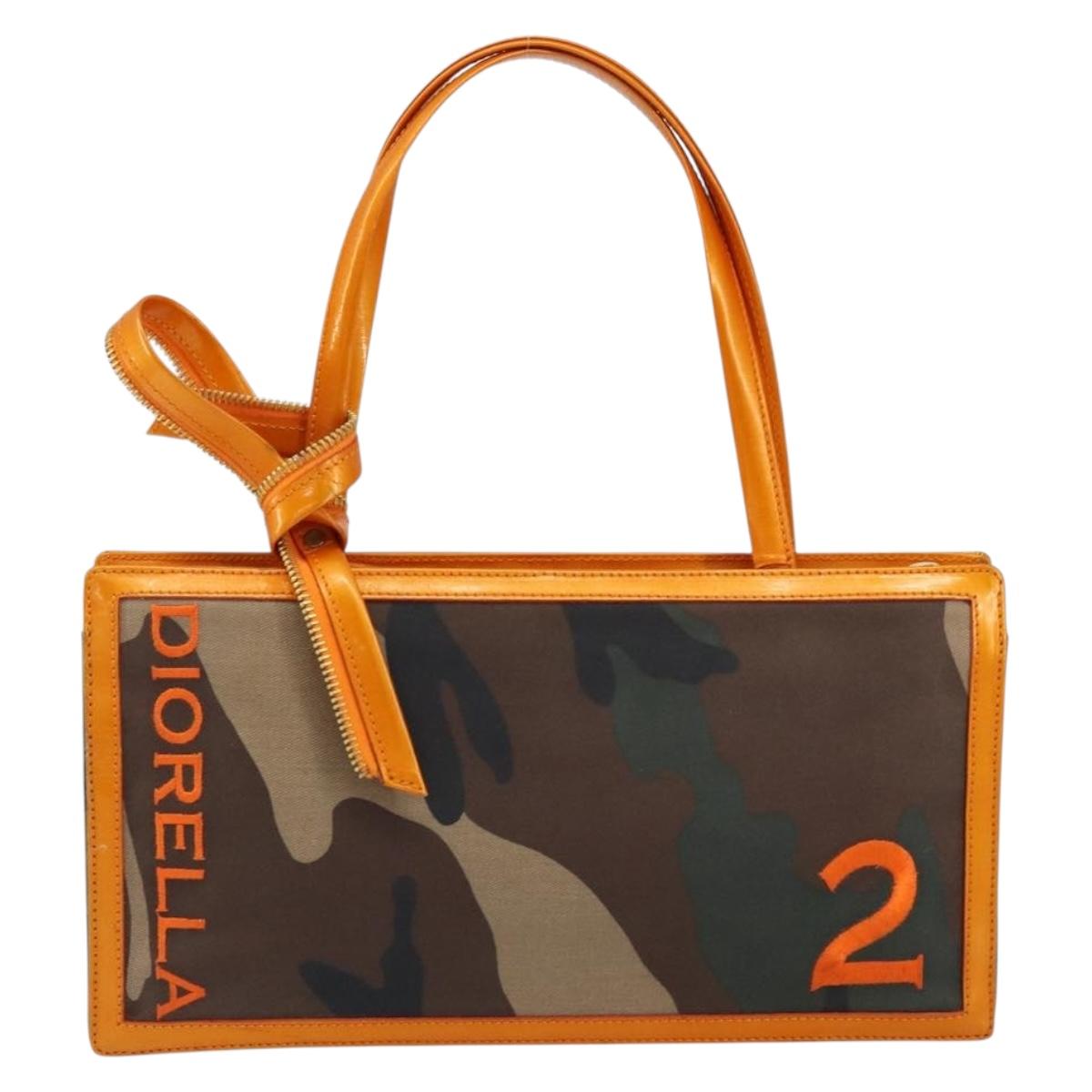 Christian Dior DIORELLA Shoulder Bag Canvas Orange Gold Auth 150905V