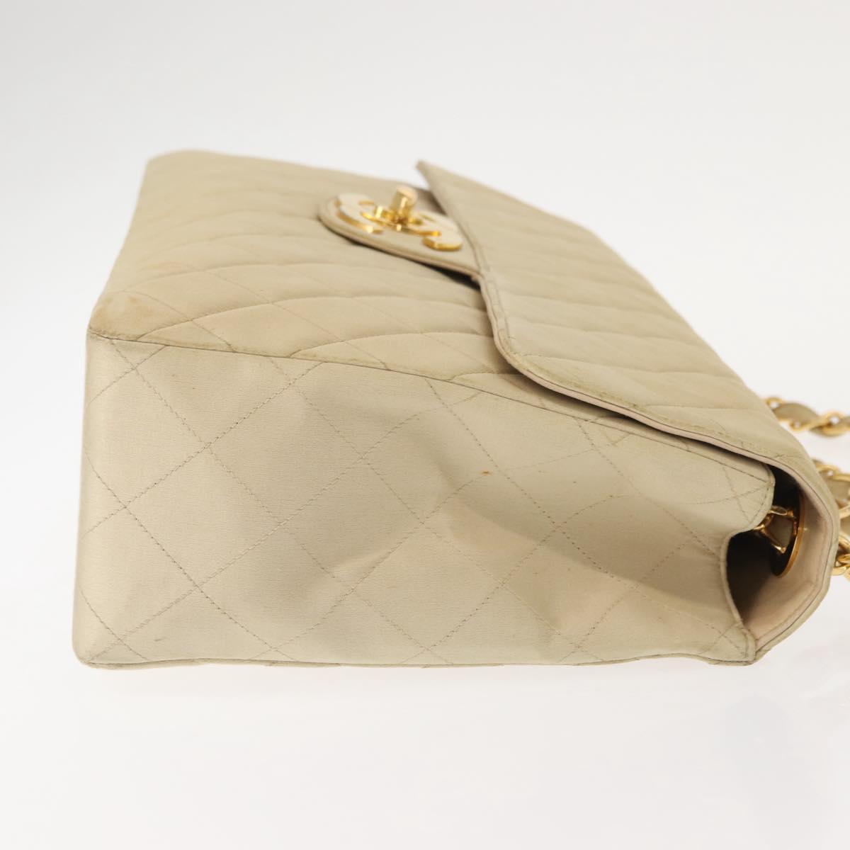 CHANEL Matelasse 34 Chain Shoulder Bag Satin Beige Gold CC Auth 150935