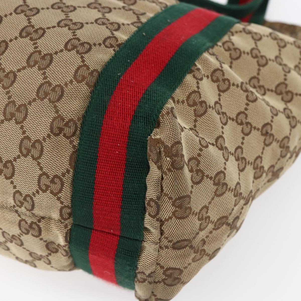 GUCCI GG Canvas Web Sherry Line Tote Bag Beige Red Green 189669 Auth 150943