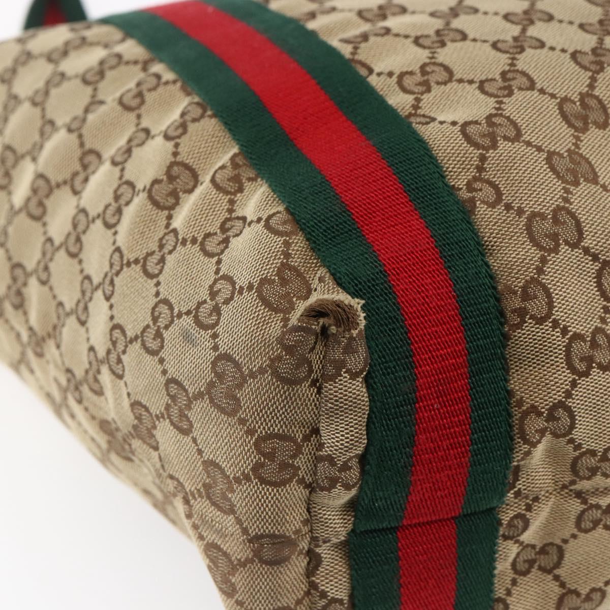 GUCCI GG Canvas Web Sherry Line Tote Bag Beige Red Green 189669 Auth 150943