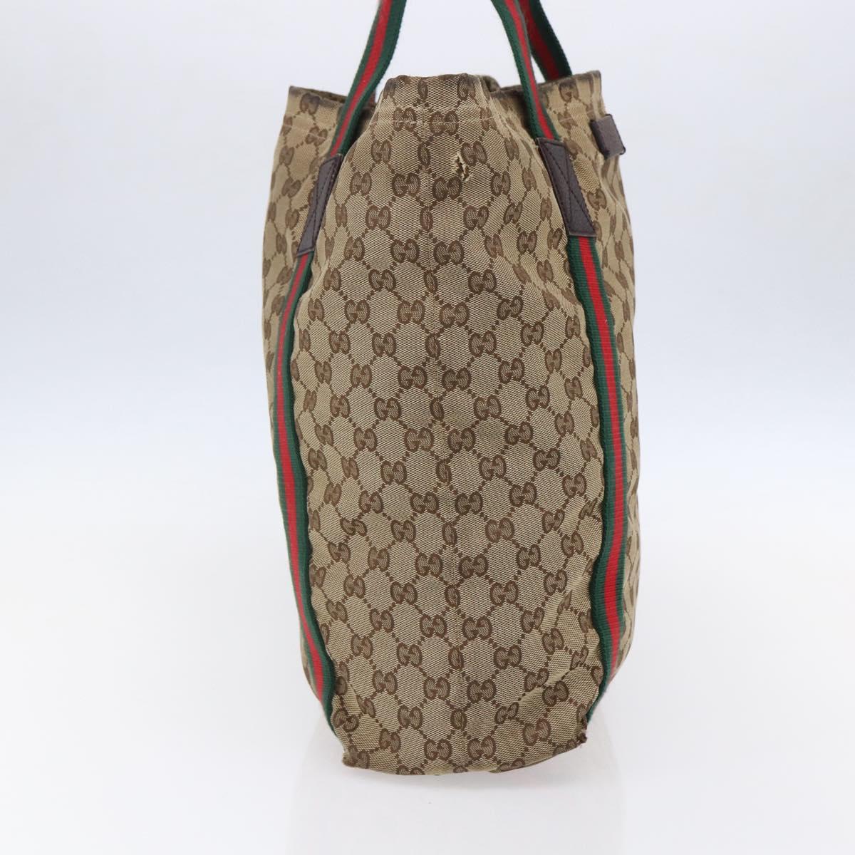 GUCCI GG Canvas Web Sherry Line Tote Bag Beige Red Green 189669 Auth 150943