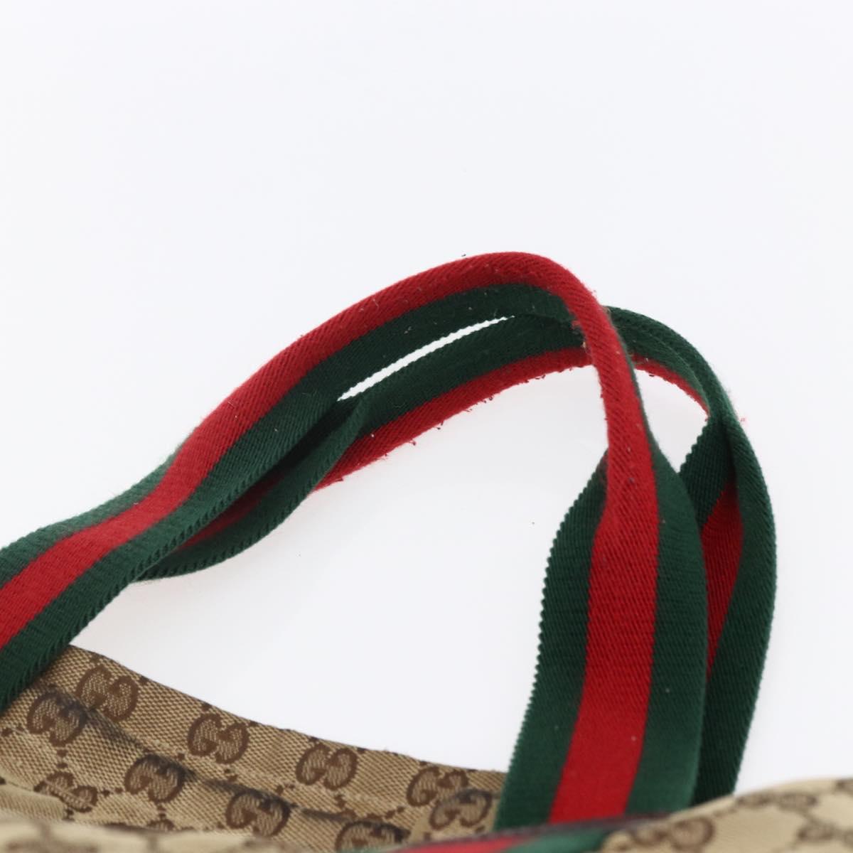 GUCCI GG Canvas Web Sherry Line Tote Bag Beige Red Green 189669 Auth 150943