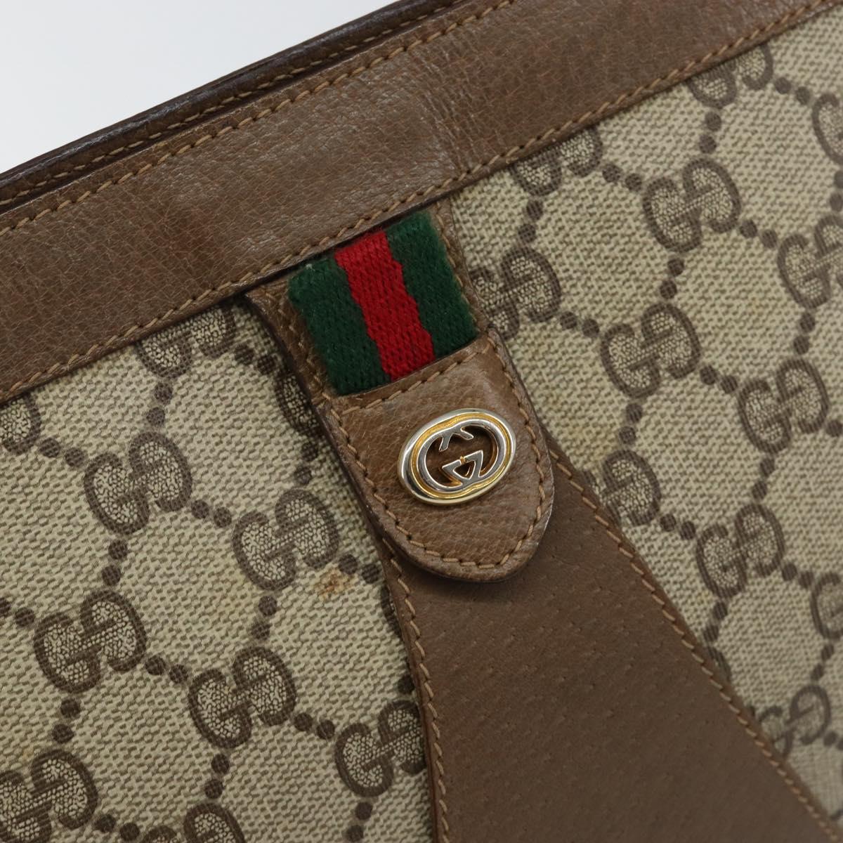 GUCCI GG Supreme Web Sherry Line Clutch Bag PVC Beige Red 89 01 033 Auth 150947
