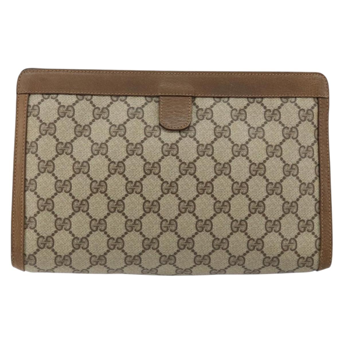 GUCCI GG Supreme Web Sherry Line Clutch Bag PVC Beige Red 89 01 033 Auth 150947
