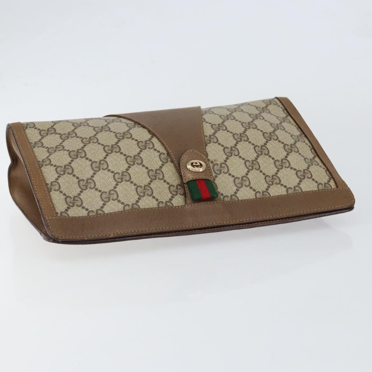 GUCCI GG Supreme Web Sherry Line Clutch Bag PVC Beige Red 89 01 033 Auth 150947