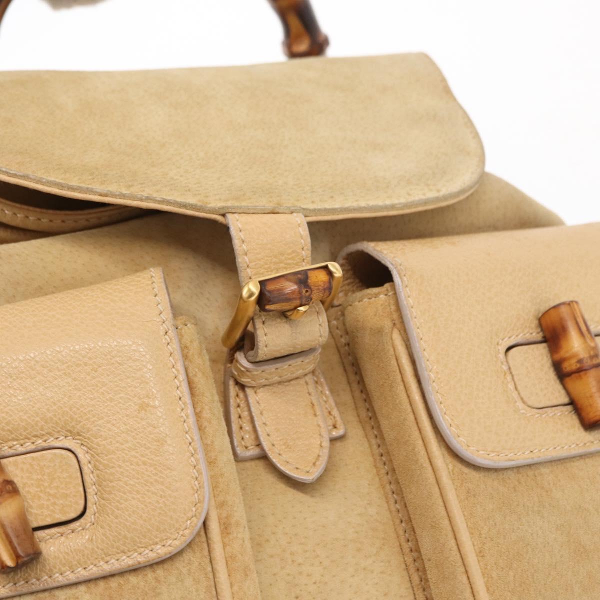 GUCCI Bamboo Backpack Suede Beige Gold 003 58 0016 Auth 150949