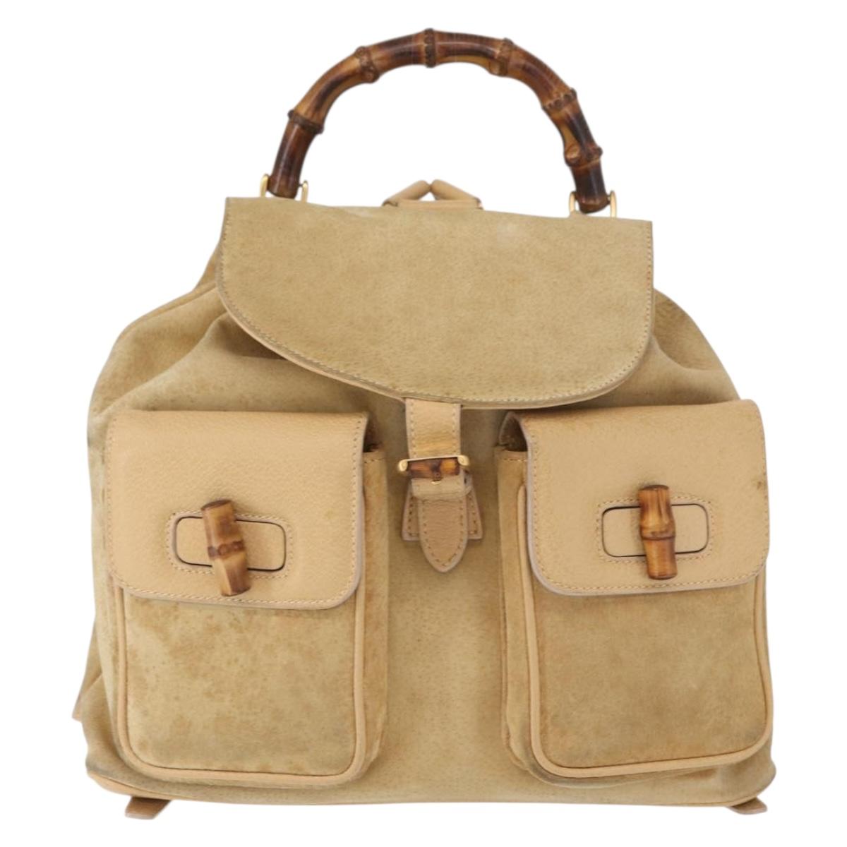 GUCCI Bamboo Backpack Suede Beige Gold 003 58 0016 Auth 150949