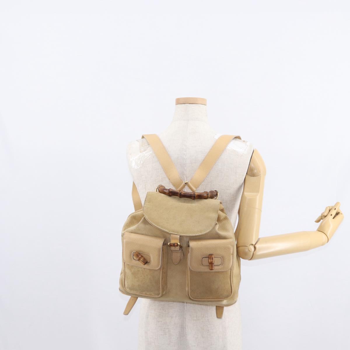 GUCCI Bamboo Backpack Suede Beige Gold 003 58 0016 Auth 150949
