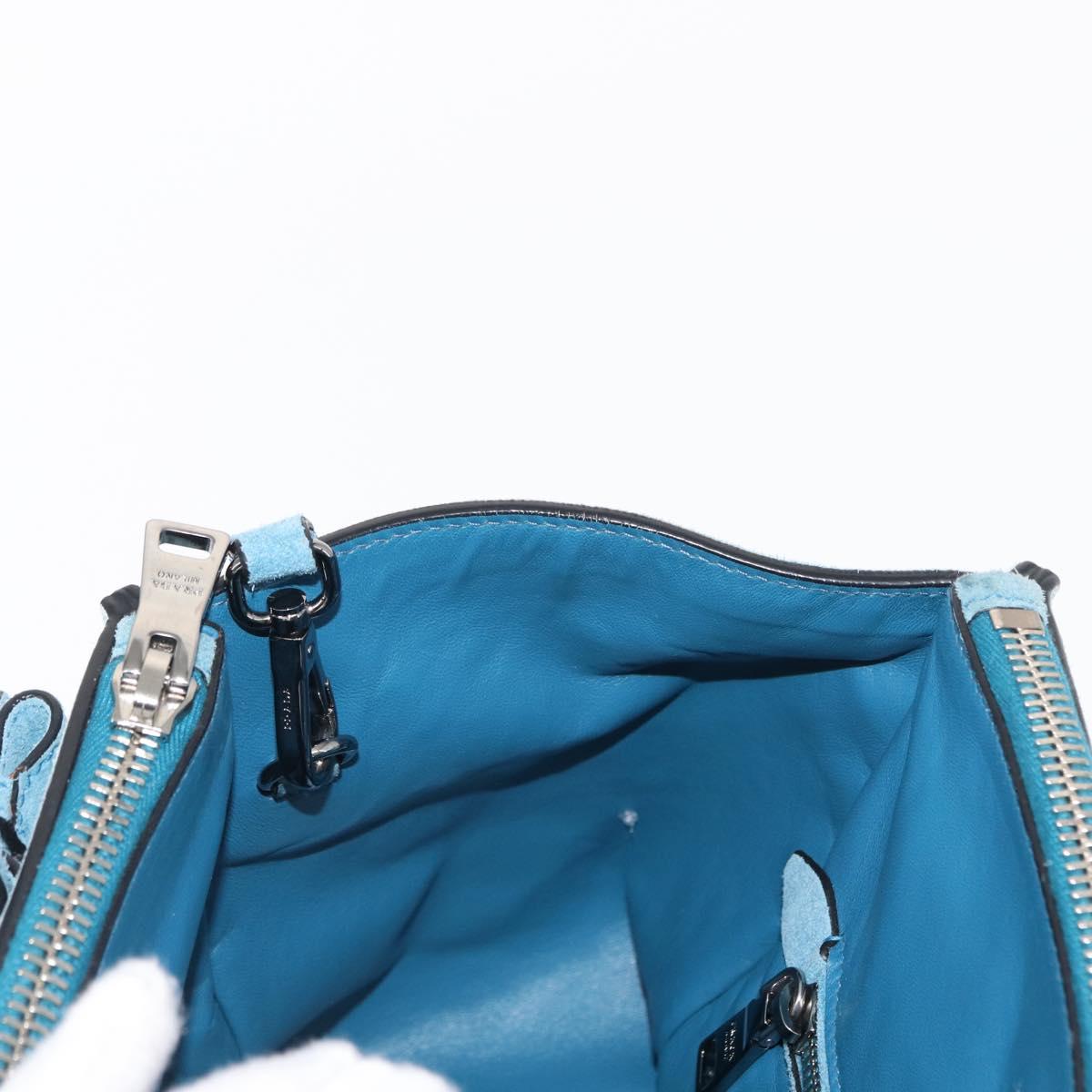 PRADA Hand Bag Suede 2way Turquoise Blue Silver BN2625 Auth 150950