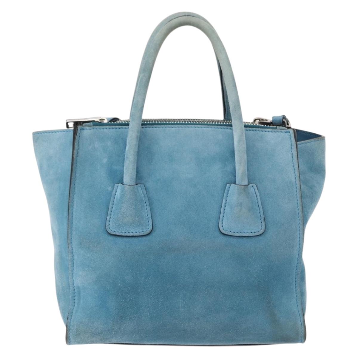 PRADA Hand Bag Suede 2way Turquoise Blue Silver BN2625 Auth 150950