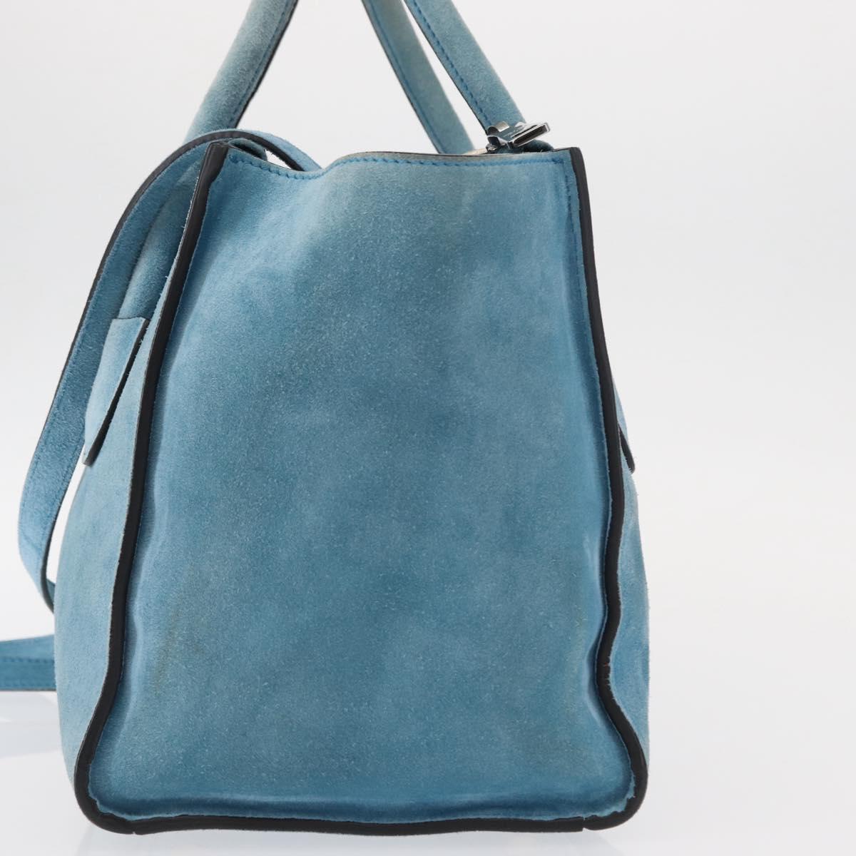 PRADA Hand Bag Suede 2way Turquoise Blue Silver BN2625 Auth 150950