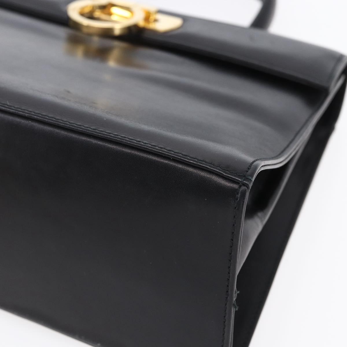 Salvatore Ferragamo Gancini Hand Bag Leather Gold Black Auth 150953
