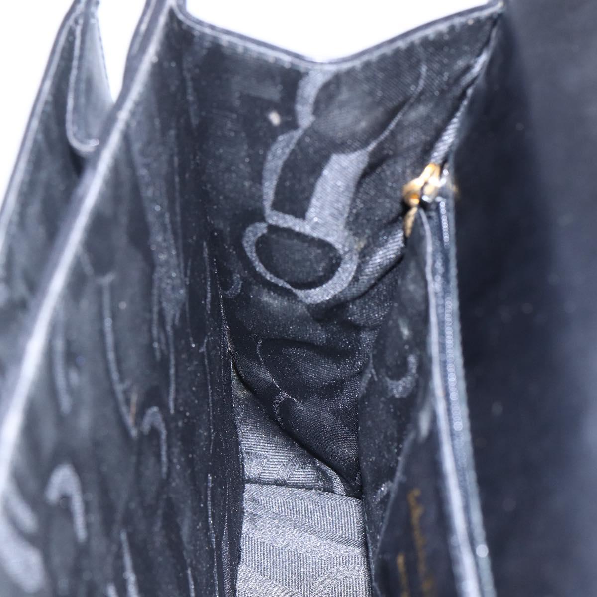 Salvatore Ferragamo Gancini Hand Bag Leather Gold Black Auth 150953