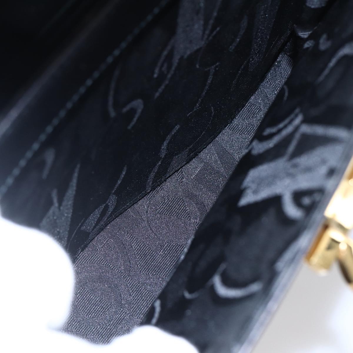 Salvatore Ferragamo Gancini Hand Bag Leather Gold Black Auth 150953