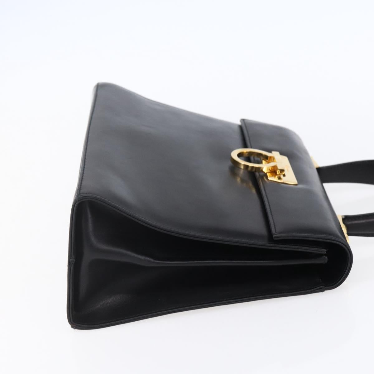 Salvatore Ferragamo Gancini Hand Bag Leather Gold Black Auth 150953