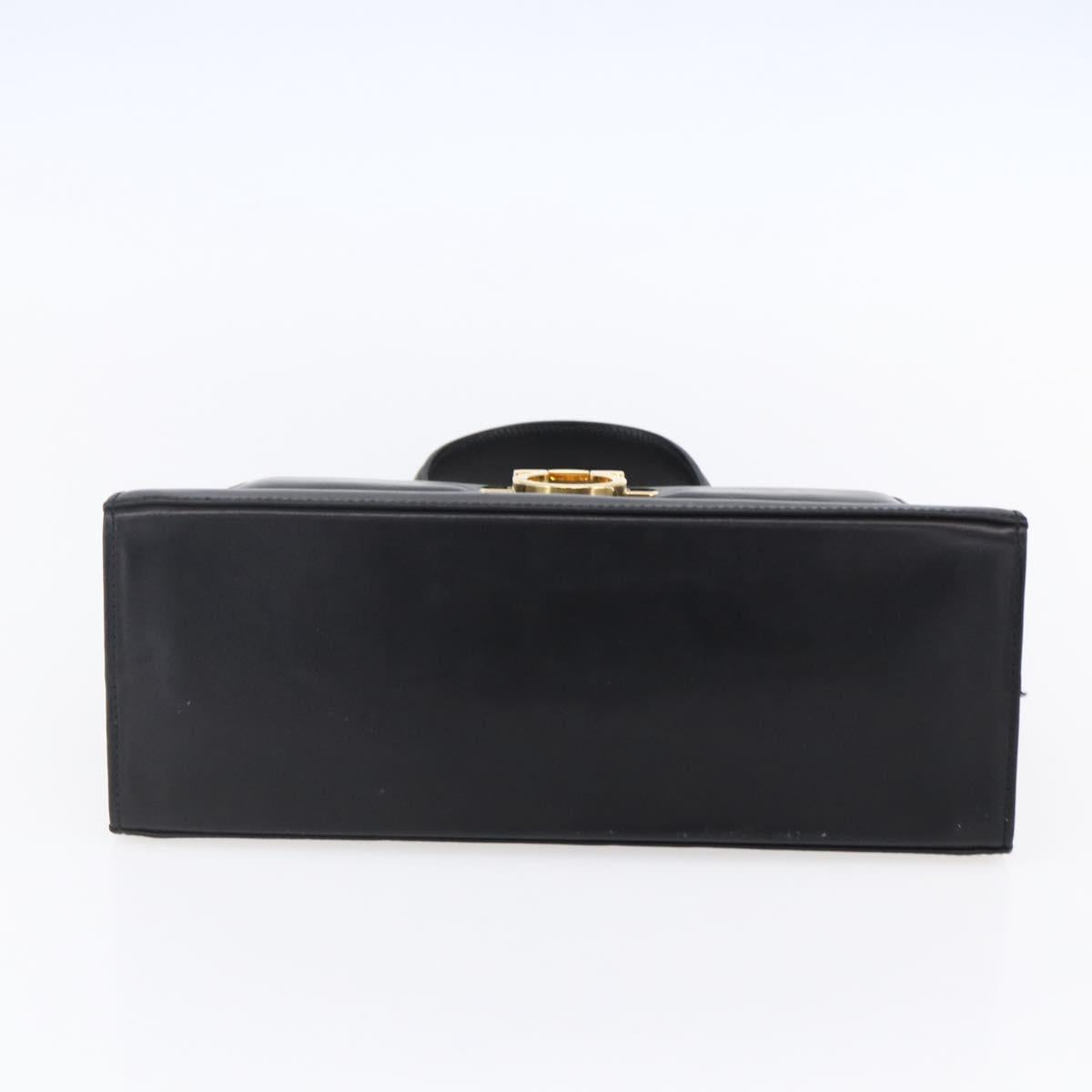 Salvatore Ferragamo Gancini Hand Bag Leather Gold Black Auth 150953